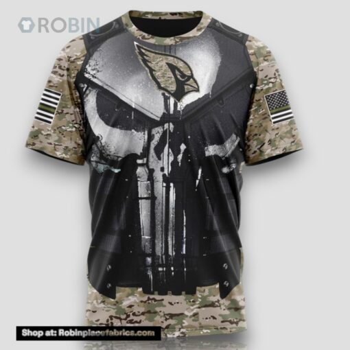 NFL Arizona Cardinals 3D T Shirt Punisher Skull Camouflage Veteran Kits Represent Your Team