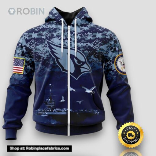 NFL Arizona Cardinals Zip Hoodie 3D Honor US Navy Veterans Stylish Gear For Fans