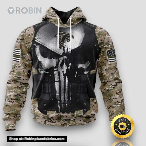 NFL Atlanta Falcons 3D Hoodie All Over Print Punisher Skull Camouflage Veteran Kits Custom Name And Number Hoodie