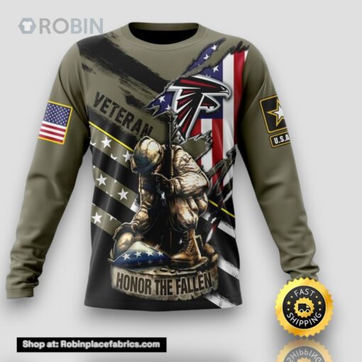 NFL Atlanta Falcons Crewneck Sweatshirt Honor Veterans Kneeling Soldier Gifts For Football Fans