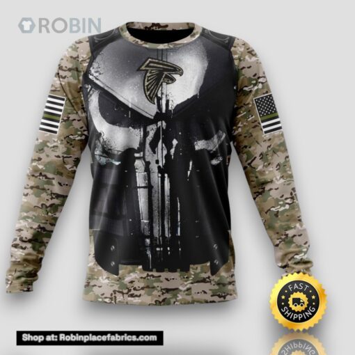 NFL Atlanta Falcons Crewneck Sweatshirt Punisher Skull Camouflage Veteran Kits Represent Your Team