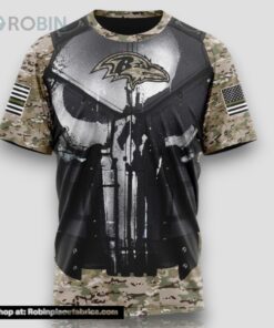 NFL Baltimore Ravens 3D T Shirt Punisher Skull Camouflage Veteran Kits Represent Your Team NFL Baltimore Ravens 3D T Shirt Punisher Skull Camouflage Veteran Kits Represent Your Team