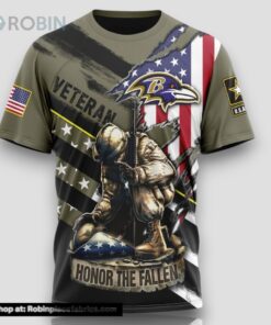 NFL Baltimore Ravens All Over Print 3D T Shirt Honor Veterans Kneeling Soldier Unisex Tshirt