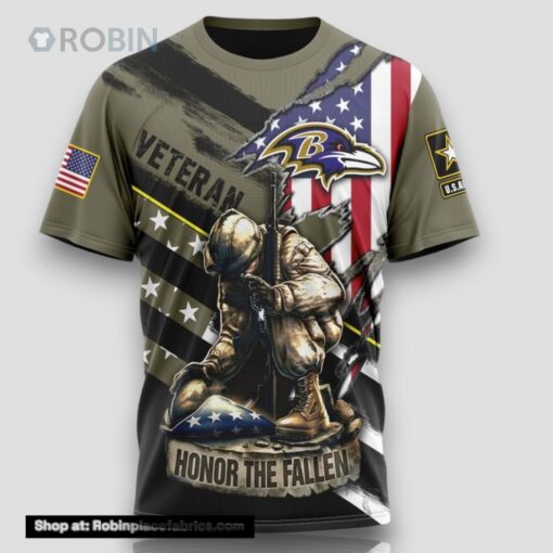 NFL Baltimore Ravens All Over Print 3D T Shirt Honor Veterans Kneeling Soldier Unisex Tshirt