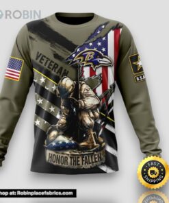 NFL Baltimore Ravens Crewneck Sweatshirt Honor Veterans Kneeling Soldier Gifts For Football Fans