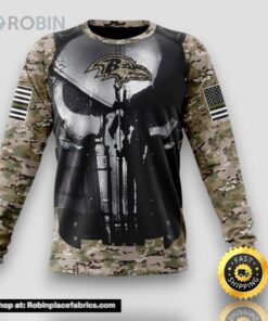 NFL Baltimore Ravens Crewneck Sweatshirt Punisher Skull Camouflage Veteran Kits Represent Your Team