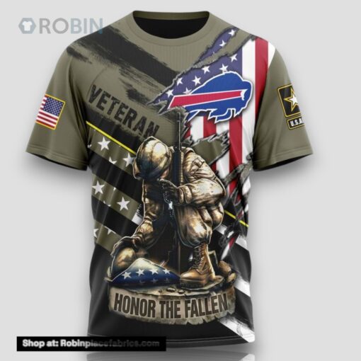 NFL Buffalo Bills All Over Print 3D T Shirt Honor Veterans Kneeling Soldier Unisex Tshirt