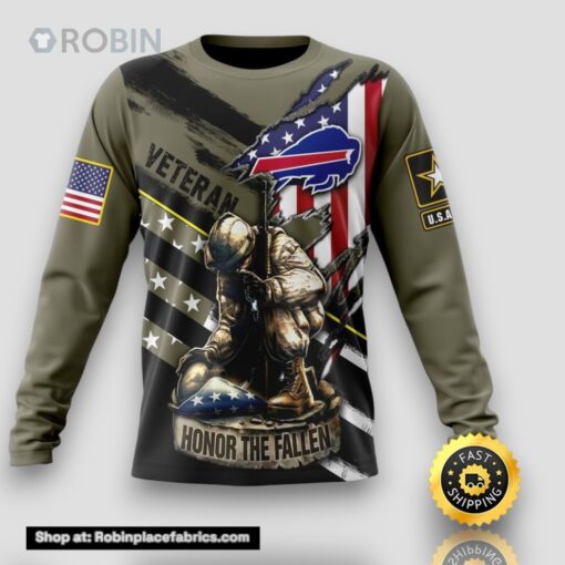 NFL Buffalo Bills Crewneck Sweatshirt Honor Veterans Kneeling Soldier Gifts For Football Fans