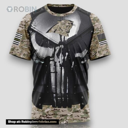 NFL Carolina Panthers 3D T Shirt Punisher Skull Camouflage Veteran Kits Represent Your Team