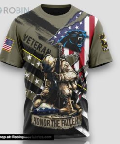NFL Carolina Panthers All Over Print 3D T Shirt Honor Veterans Kneeling Soldier Unisex Tshirt