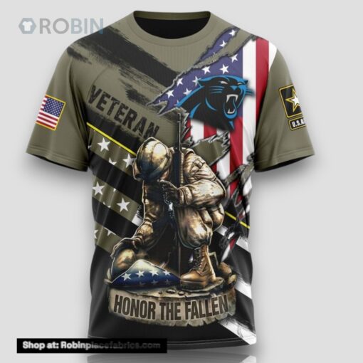 NFL Carolina Panthers All Over Print 3D T Shirt Honor Veterans Kneeling Soldier Unisex Tshirt