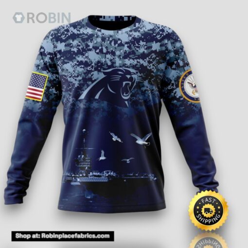 NFL Carolina Panthers Crewneck Sweatshirt Honor US Navy Veterans Stylish Gear For Fans
