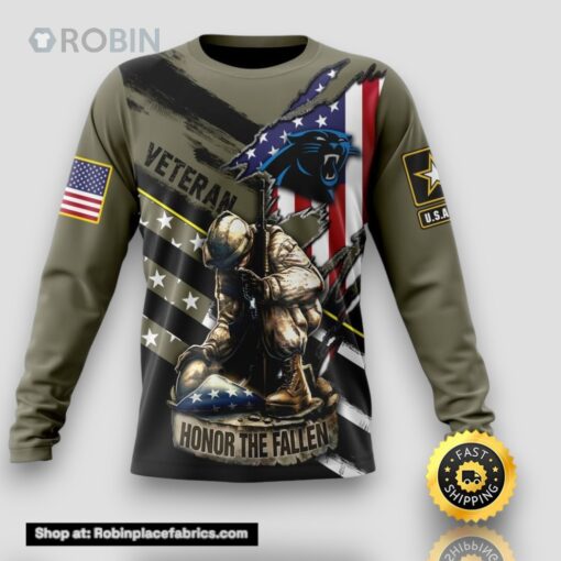 NFL Carolina Panthers Crewneck Sweatshirt Honor Veterans Kneeling Soldier Gifts For Football Fans