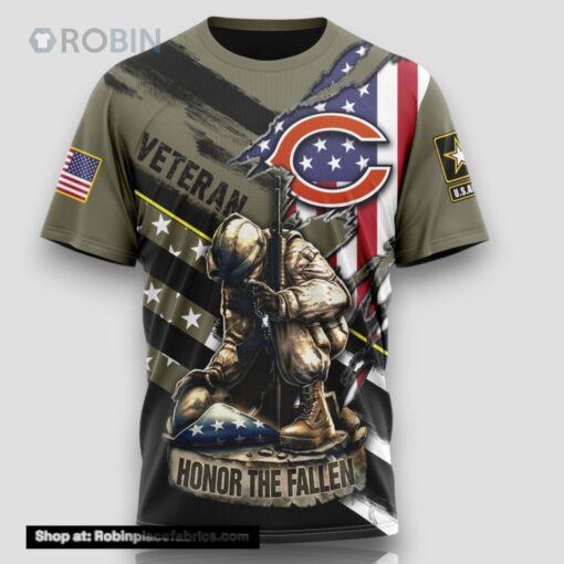 NFL Chicago Bears All Over Print 3D T Shirt Honor Veterans Kneeling Soldier Unisex Tshirt