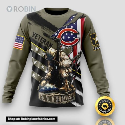 NFL Chicago Bears Crewneck Sweatshirt Honor Veterans Kneeling Soldier Gifts For Football Fans