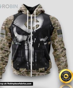 NFL Chicago Bears Zip Hoodie 3D All Over Print Punisher Skull Camouflage Veteran Kits Custom Name And Number Hoodie