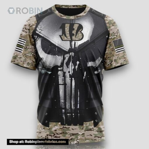 NFL Cincinnati Bengals 3D T Shirt Punisher Skull Camouflage Veteran Kits Represent Your Team
