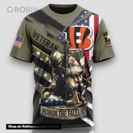 NFL Cincinnati Bengals All Over Print 3D T Shirt Honor Veterans Kneeling Soldier Unisex Tshirt