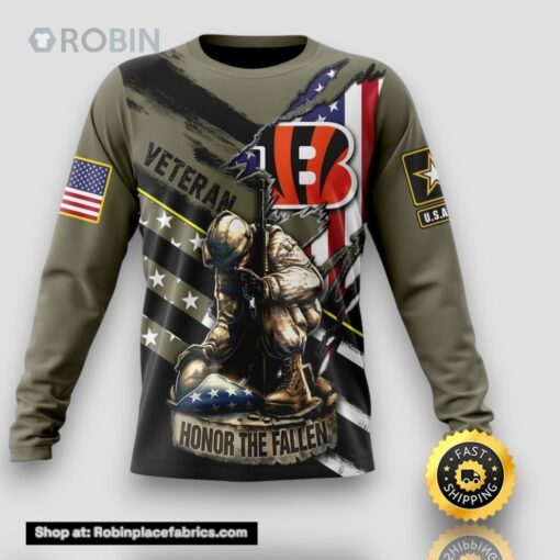 NFL Cincinnati Bengals Crewneck Sweatshirt Honor Veterans Kneeling Soldier Gifts For Football Fans