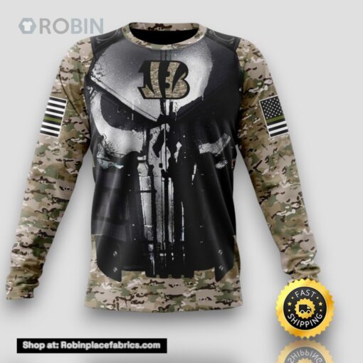 NFL Cincinnati Bengals Crewneck Sweatshirt Punisher Skull Camouflage Veteran Kits Represent Your Team