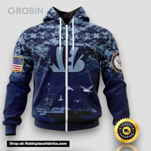 NFL Cincinnati Bengals Zip Hoodie 3D Honor US Navy Veterans Stylish Gear For Fans
