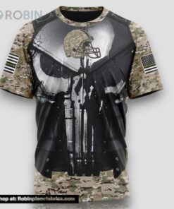 NFL Cleveland Browns 3D T Shirt Punisher Skull Camouflage Veteran Kits Represent Your Team