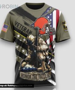 NFL Cleveland Browns All Over Print 3D T Shirt Honor Veterans Kneeling Soldier Unisex Tshirt