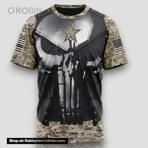 NFL Dallas Cowboys 3D T Shirt Punisher Skull Camouflage Veteran Kits Represent Your Team