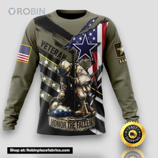 NFL Dallas Cowboys Crewneck Sweatshirt Honor Veterans Kneeling Soldier Gifts For Football Fans