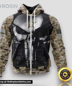 NFL Dallas Cowboys Zip Hoodie 3D All Over Print Punisher Skull Camouflage Veteran Kits Custom Name And Number Hoodie