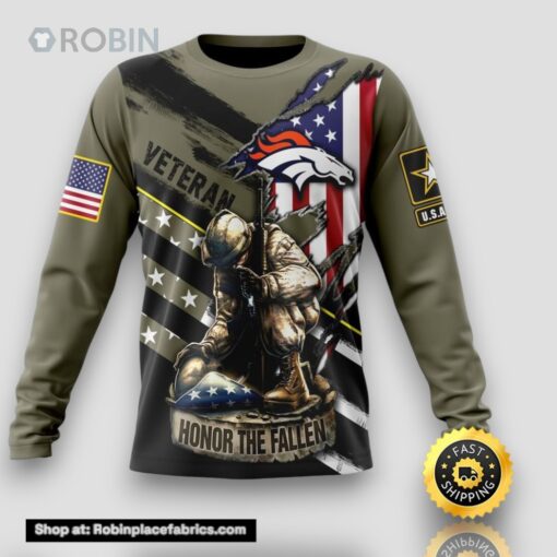 NFL Denver Broncos Crewneck Sweatshirt Honor Veterans Kneeling Soldier Gifts For Football Fans
