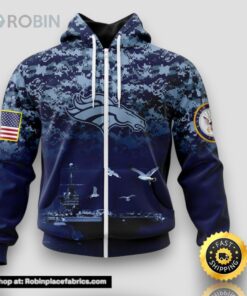 NFL Denver Broncos Zip Hoodie 3D Honor US Navy Veterans Stylish Gear For Fans