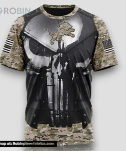 NFL Detroit Lions 3D T Shirt Punisher Skull Camouflage Veteran Kits Represent Your Team