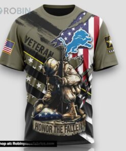 NFL Detroit Lions All Over Print 3D T Shirt Honor Veterans Kneeling Soldier Unisex Tshirt