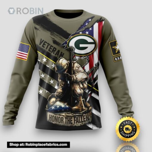 NFL Green Bay Packers Crewneck Sweatshirt Honor Veterans Kneeling Soldier Gifts For Football Fans