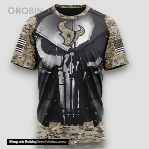 NFL Houston Texans 3D T Shirt Punisher Skull Camouflage Veteran Kits Represent Your Team