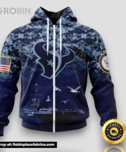 NFL Houston Texans Zip Hoodie 3D Honor US Navy Veterans Stylish Gear For Fans