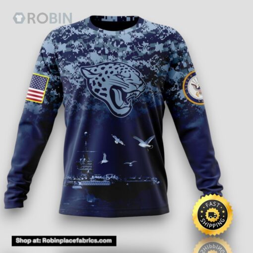NFL Jacksonville Jaguars Crewneck Sweatshirt Honor US Navy Veterans Stylish Gear For Fans