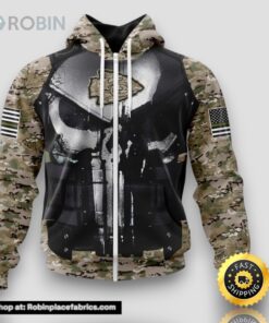 NFL Kansas City Chiefs Zip Hoodie 3D All Over Print Punisher Skull Camouflage Veteran Kits Custom Name And Number Hoodie