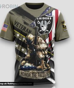 NFL Las Vegas Raiders All Over Print 3D T Shirt Honor Veterans Kneeling Soldier Unisex Tshirt