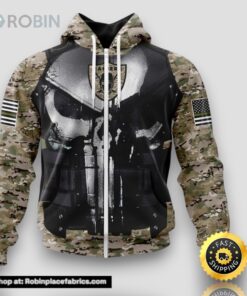 NFL Las Vegas Raiders Zip Hoodie 3D All Over Print Punisher Skull Camouflage Veteran Kits Custom Name And Number Hoodie