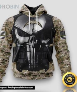 NFL Los Angeles Chargers 3D Hoodie All Over Print Punisher Skull Camouflage Veteran Kits Custom Name And Number Hoodie