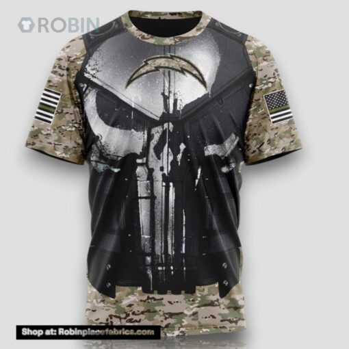 NFL Los Angeles Chargers 3D T Shirt Punisher Skull Camouflage Veteran Kits Represent Your Team