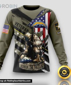 NFL Los Angeles Chargers Crewneck Sweatshirt Honor Veterans Kneeling Soldier Gifts For Football Fans