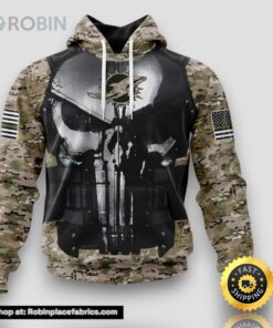 NFL Miami Dolphins 3D Hoodie All Over Print Punisher Skull Camouflage Veteran Kits Custom Name And Number Hoodie