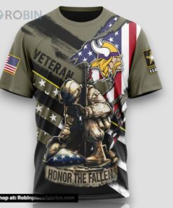 NFL Minnesota Vikings All Over Print 3D T Shirt Honor Veterans Kneeling Soldier Unisex Tshirt