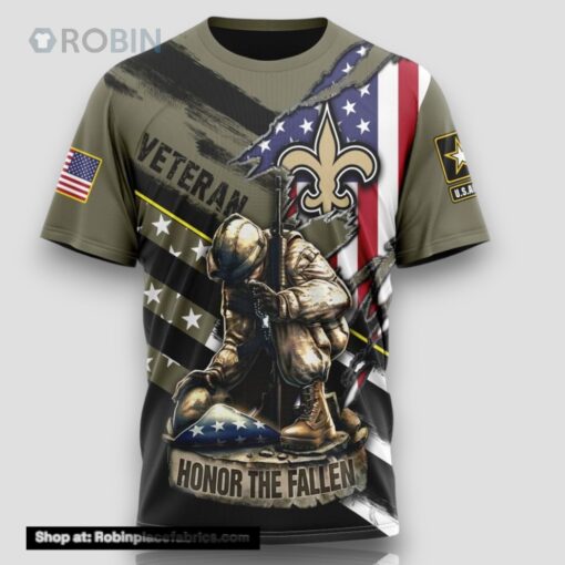 NFL New Orleans Saints All Over Print 3D T Shirt Honor Veterans Kneeling Soldier Unisex Tshirt