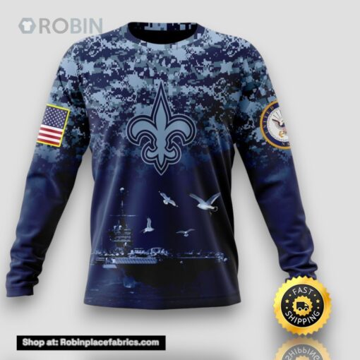 NFL New Orleans Saints Crewneck Sweatshirt Honor US Navy Veterans Stylish Gear For Fans