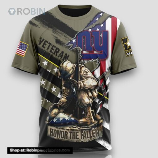 NFL New York Giants All Over Print 3D T Shirt Honor Veterans Kneeling Soldier Unisex Tshirt