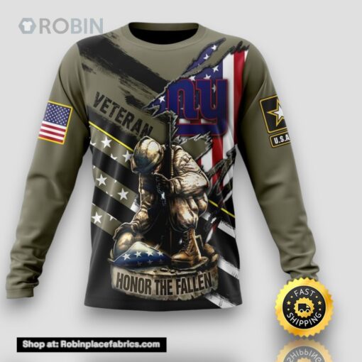 NFL New York Giants Crewneck Sweatshirt Honor Veterans Kneeling Soldier Gifts For Football Fans